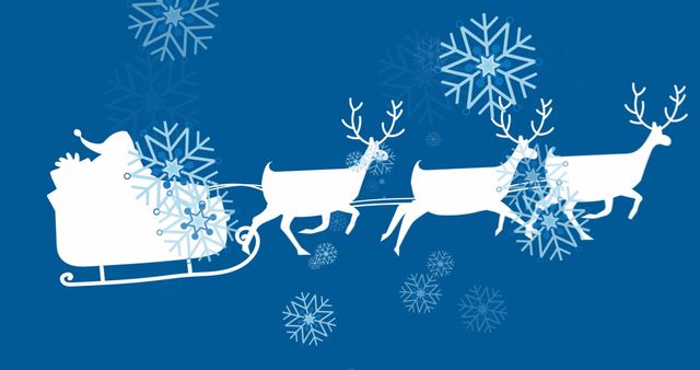 Christmas Santa Silhouette with Reindeer Sleigh on Blue - Download Free Stock Images Pikwizard.com