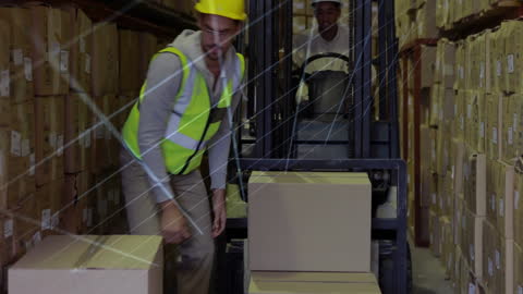 Warehouse Logistics Workers Using Forklift with Network Overlay