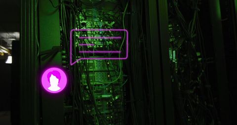 futuristic server room with neon social media icons - Download Free Stock Images Pikwizard.com