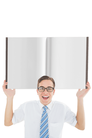 Smiling Businessman Holding Blank Book on Transparent Background - Download Free Stock Videos Pikwizard.com