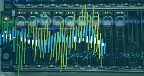 digital data visualization over server hardware in networking environment - Download Free Stock Images Pikwizard.com