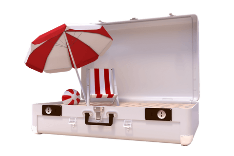 Transparent Suitcase with Beach Equipment for Summer Travel