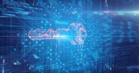 Holographic Digital Key Symbolizing Cybersecurity Innovation