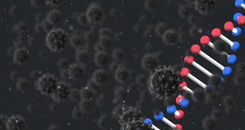 Virus Cells with DNA Structure on Dark Background