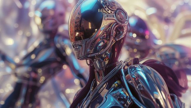 Futuristic Humanoid Android in High-Tech Lab Shiny Chrome Details
