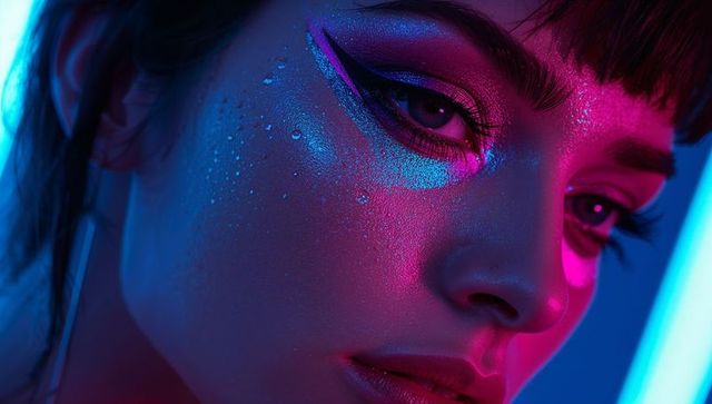 Glistening beauty with neon and dew makeup