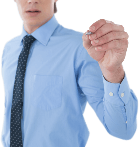 Businessman Writing on Transparent Surface in Blue Shirt and Tie - Download Free Stock Videos Pikwizard.com