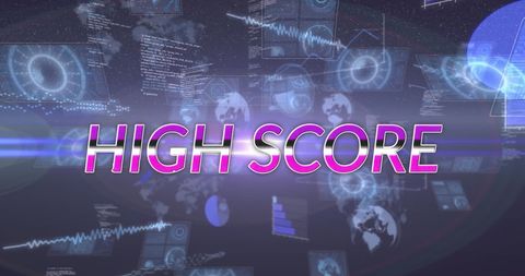 High score concept on global digital data background