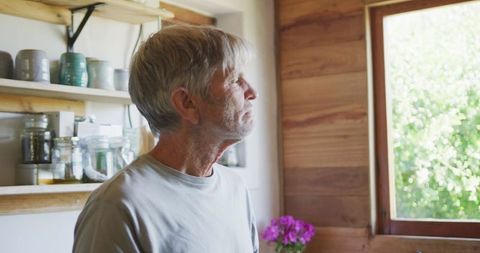 Pensive Senior Man Enjoying Coffee Morning Reflection