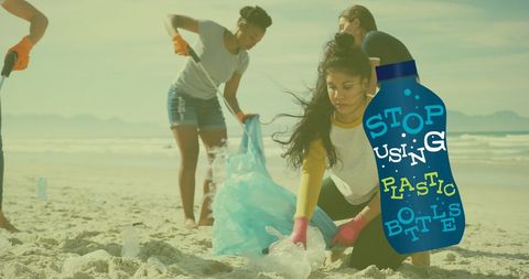 Eco Volunteers Collecting and Sorting Litter on Beach