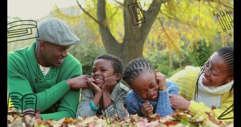Happy Family Enjoying Autumn Leaves Interactive Learning