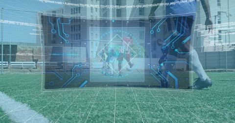Futuristic interface analysis soccer match with digital technology