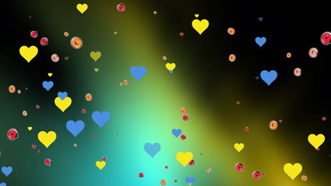 Vibrant Heart and Emoji Digital Confetti on Gradient Background