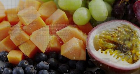 Mixed Fruits with Global Map Overlay on Healthy Snack