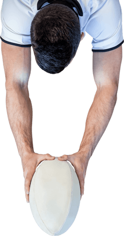 Transparent top view: rugby player holding ball beneath