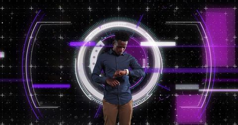 Businessman Engaged with Virtual Data Interface and Technology