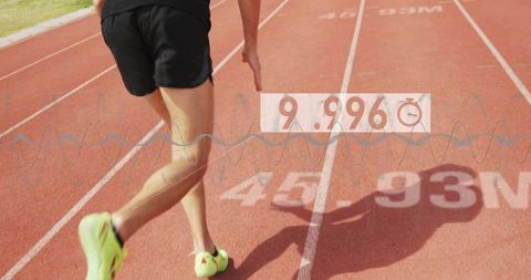Athlete Sprinting on Track Showing Stopwatch Time