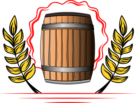 Transparent barrel emblem with laurel wreath and red highlights