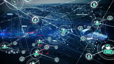 Global Network Connections Over Digital Cityscape