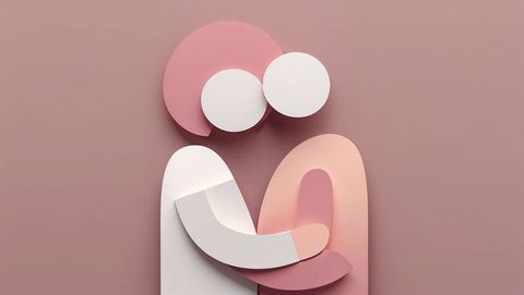 Abstract embrace in pastel geometric figures on muted mutter tones