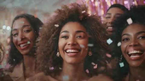 Joyful Celebration Together As Confetti Falls Around