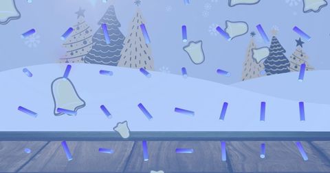 Whimsical Holiday Scene with Bells and Winter Landscape