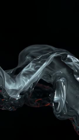 Unfurling Glass Ribbon Curling Through Dark Void - Vertical Abstract Liquid Motion