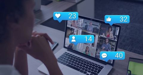 Remote team collaborating on video meeting with social reactions and live engagement