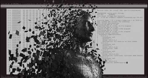 Human Bust with Particles Merging with Digital Data Screen - Download Free Stock Images Pikwizard.com