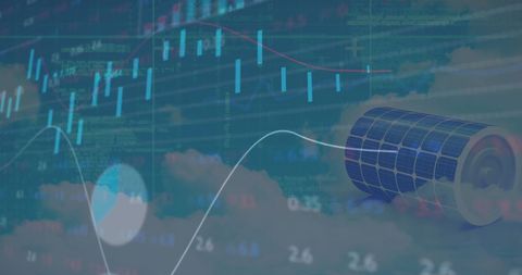 Global economy with stock data and renewable energy theme