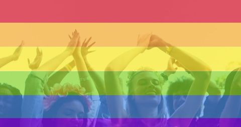 LGBTQ Pride Celebration with Joyful Crowd Under Rainbow Filter