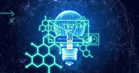 Digital innovation and global connections featuring futuristic lightbulb