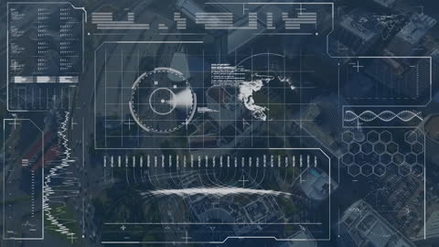 Futuristic Digital Interface with Data Holograms and Map