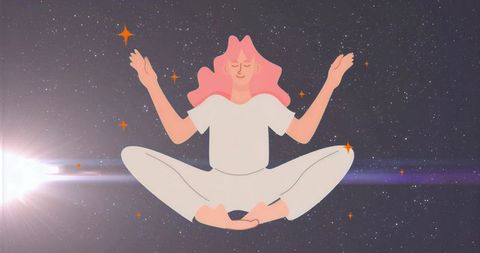 Stylized Woman Meditating in Cosmic Realm of Tranquility