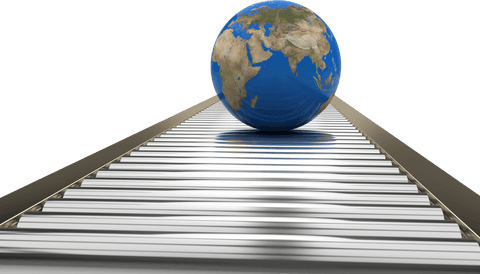 Transparent Globe Rolling on Warehouse Conveyor Belt