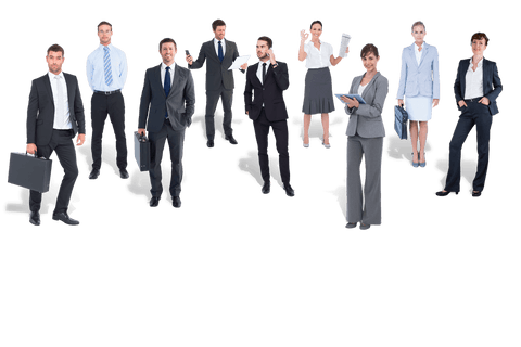 Caucasian business professionals on transparent background using technology