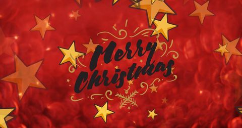 Festive Merry Christmas on Starry Red Background