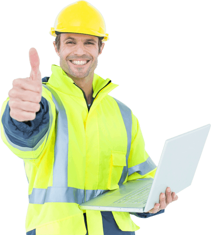 Transparent Happy Architect Giving Thumbs Up with Laptop - Download Free Stock Videos Pikwizard.com