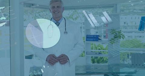 Senior Doctor Analyzing Data in Modern Office Setting