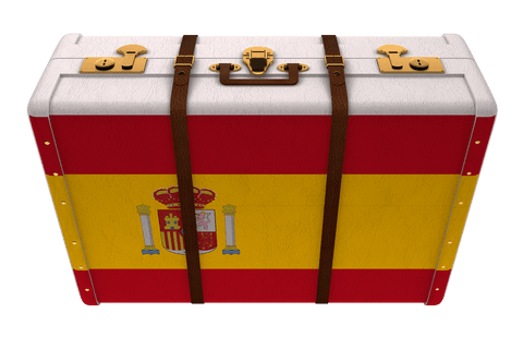 Transparent Suitcase with Spanish Flag Design for Travel and Tourism