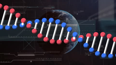DNA Strand Overlay with Earth and Digital Data Interface