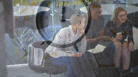 Networking Concept: Business Professionals Collaborating with Time Overlay