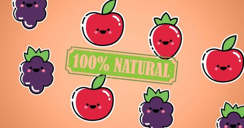Cute Fruit Graphics with 100% Natural Label for Healthy Food Design - Download Free Stock Images Pikwizard.com