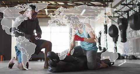 Dynamic Boxing Training Session with World Map Overlay