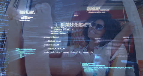 Dynamic Code Overlay on Joyful Woman Image