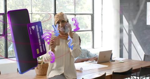 Futuristic financial technology in modern office environment