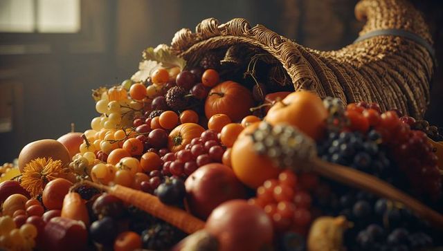 Abundant autumn cornucopia with seasonal harvest display
