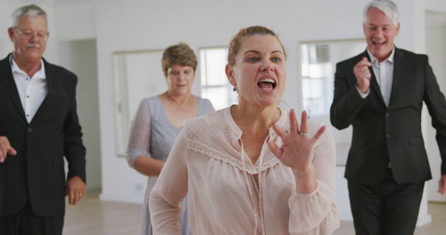 Senior Group Enthusiastically Line Dancing Indoors - Download Free Stock Images Pikwizard.com