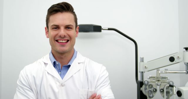 Confident Male Optometrist Smiling in Examination Room - Download Free Stock Images Pikwizard.com