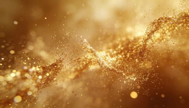 Flowing Golden Glitter Ribbon Shimmering Dust Abstract Metallic Bokeh Background